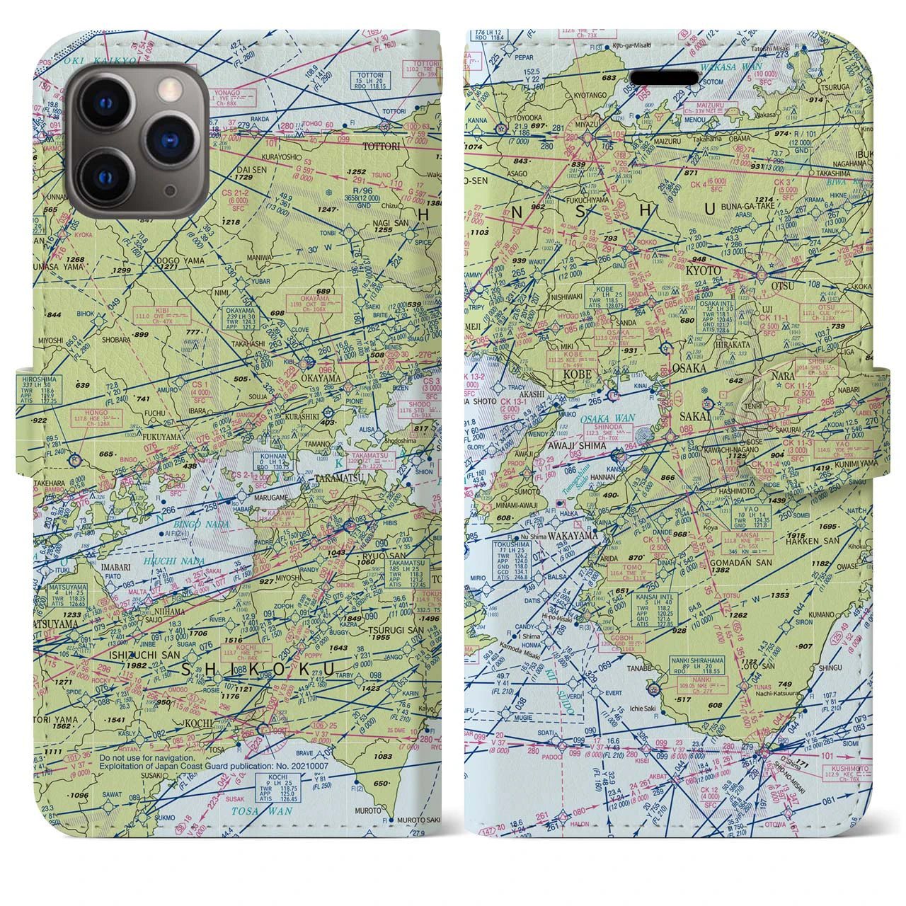 【大阪航空図(大阪府)】航空図iPhoneケース(手帳タイプ)デイタイムフライト・iPhone 11 Pro Max 用