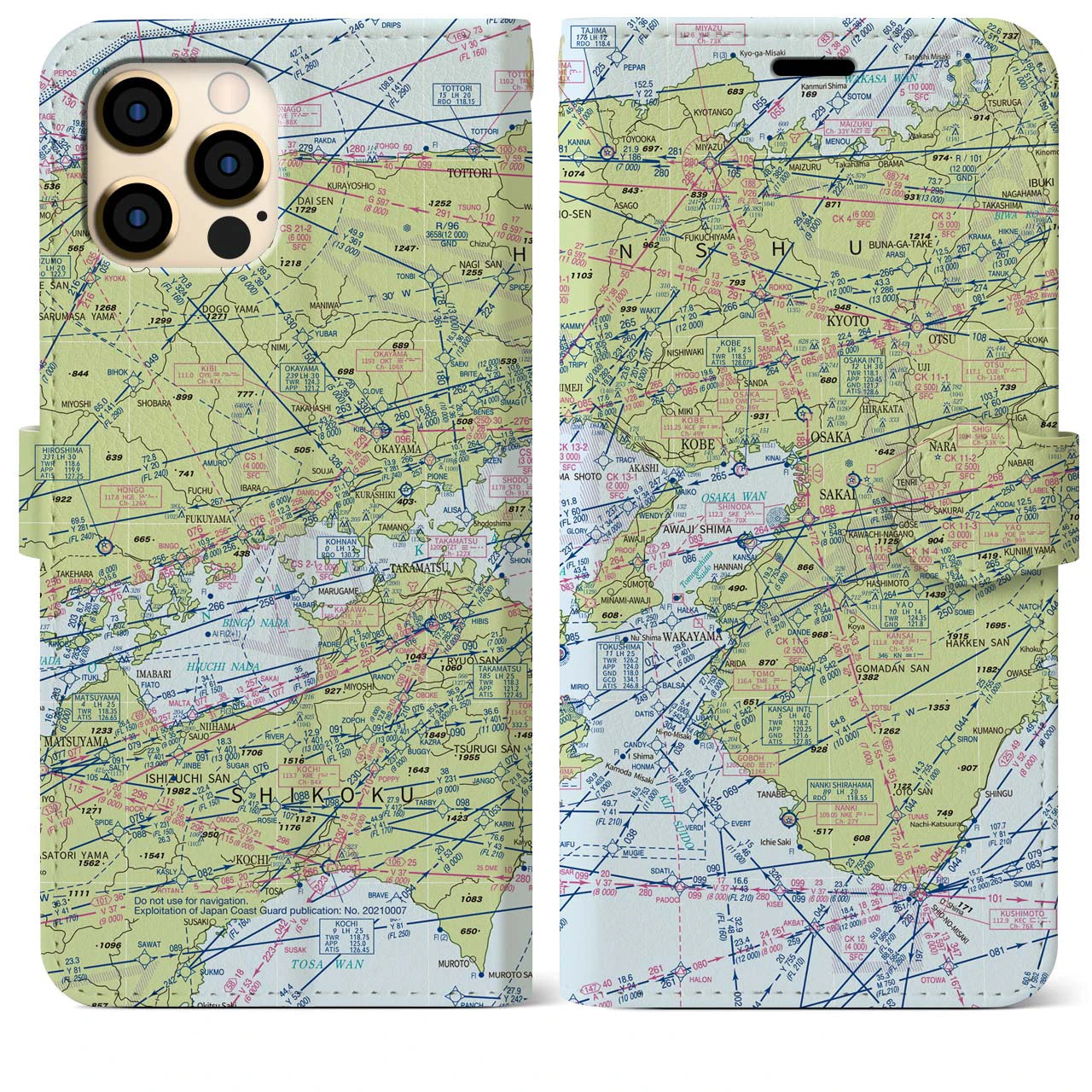 【大阪航空図(大阪府)】航空図iPhoneケース(手帳タイプ)デイタイムフライト・iPhone 12 Pro Max 用