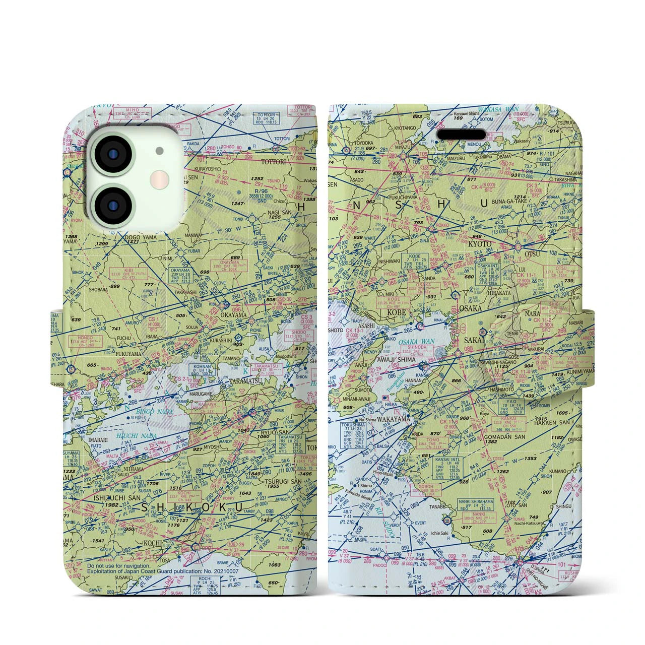 【大阪航空図(大阪府)】航空図iPhoneケース(手帳タイプ)デイタイムフライト・iPhone 12 mini 用