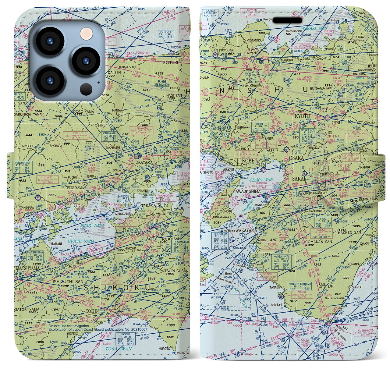 【大阪航空図(大阪府)】航空図iPhoneケース(手帳タイプ)デイタイムフライト・iPhone 13 Pro Max 用