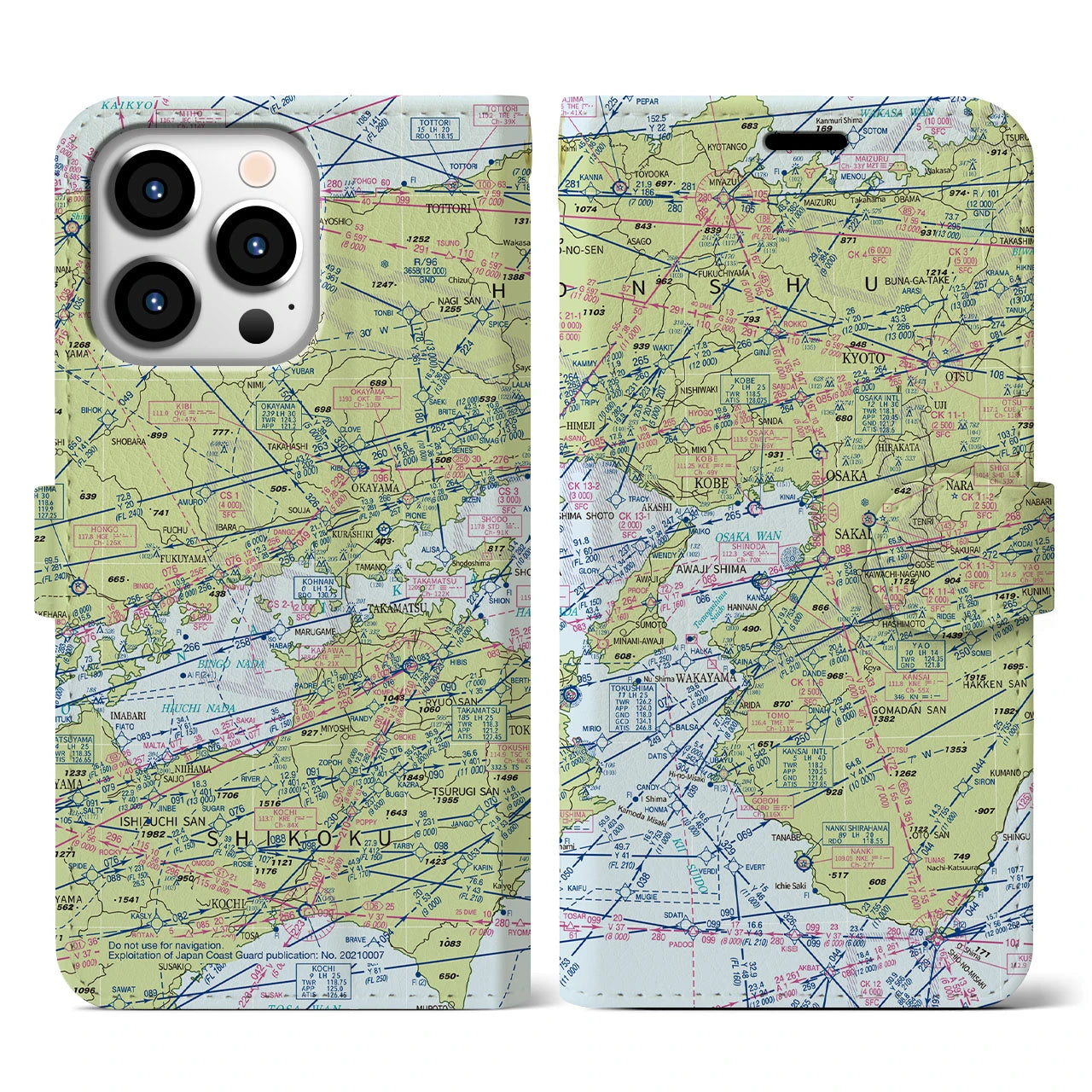 【大阪航空図(大阪府)】航空図iPhoneケース(手帳タイプ)デイタイムフライト・iPhone 13 Pro 用
