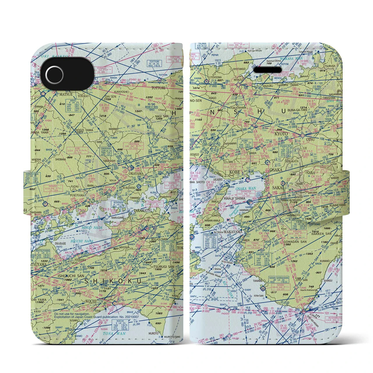 【大阪航空図(大阪府)】航空図iPhoneケース(手帳タイプ)デイタイムフライト・iPhone SE(第3 / 第2世代) / 8 / 7 / 6s / 6 用