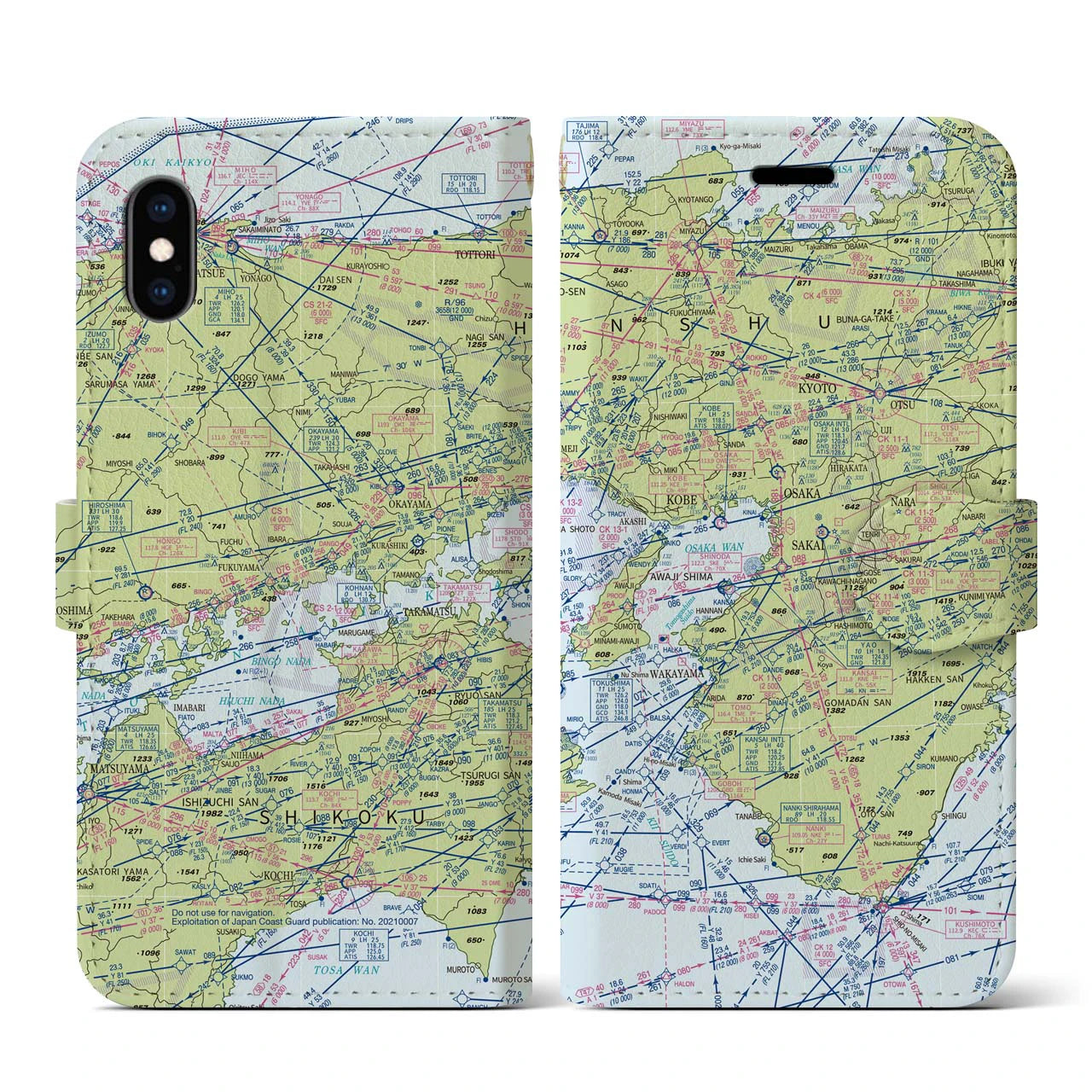 【大阪航空図(大阪府)】航空図iPhoneケース(手帳タイプ)デイタイムフライト・iPhone XS / X 用