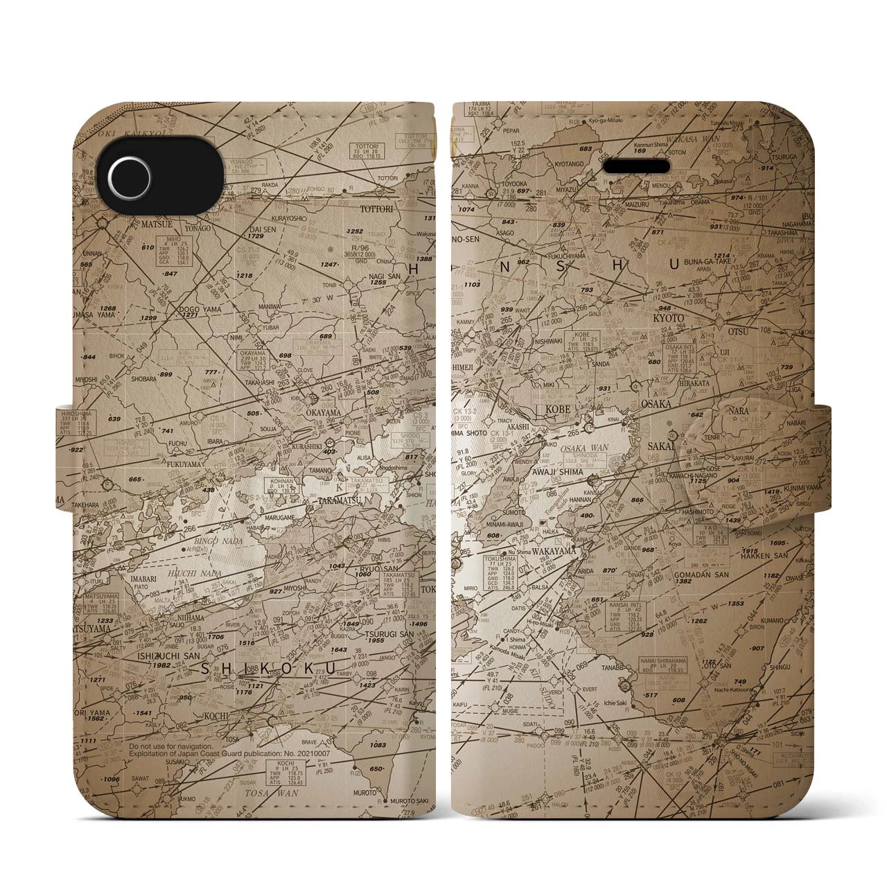 【大阪航空図(大阪府)】航空図iPhoneケース(手帳タイプ)セピア・iPhone SE(第3 / 第2世代) / 8 / 7 / 6s / 6 用
