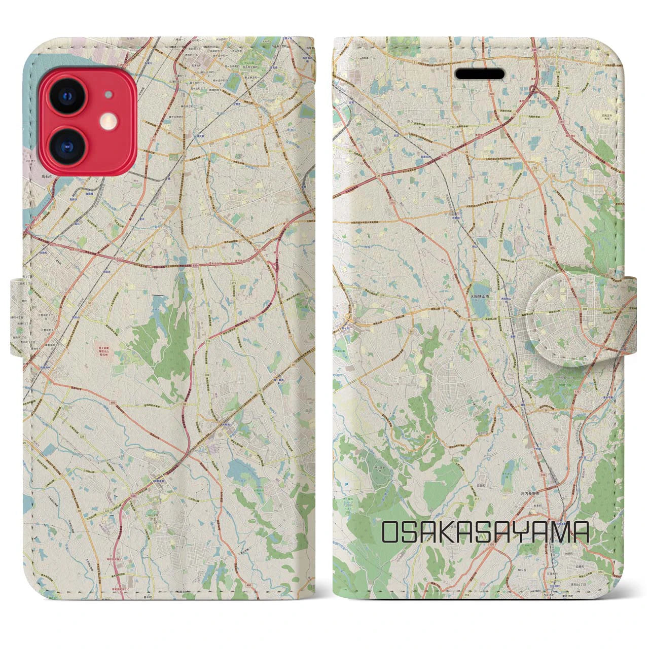 【大阪狭山(大阪府)】地図柄iPhoneケース(手帳タイプ)ナチュラル・iPhone 11 用