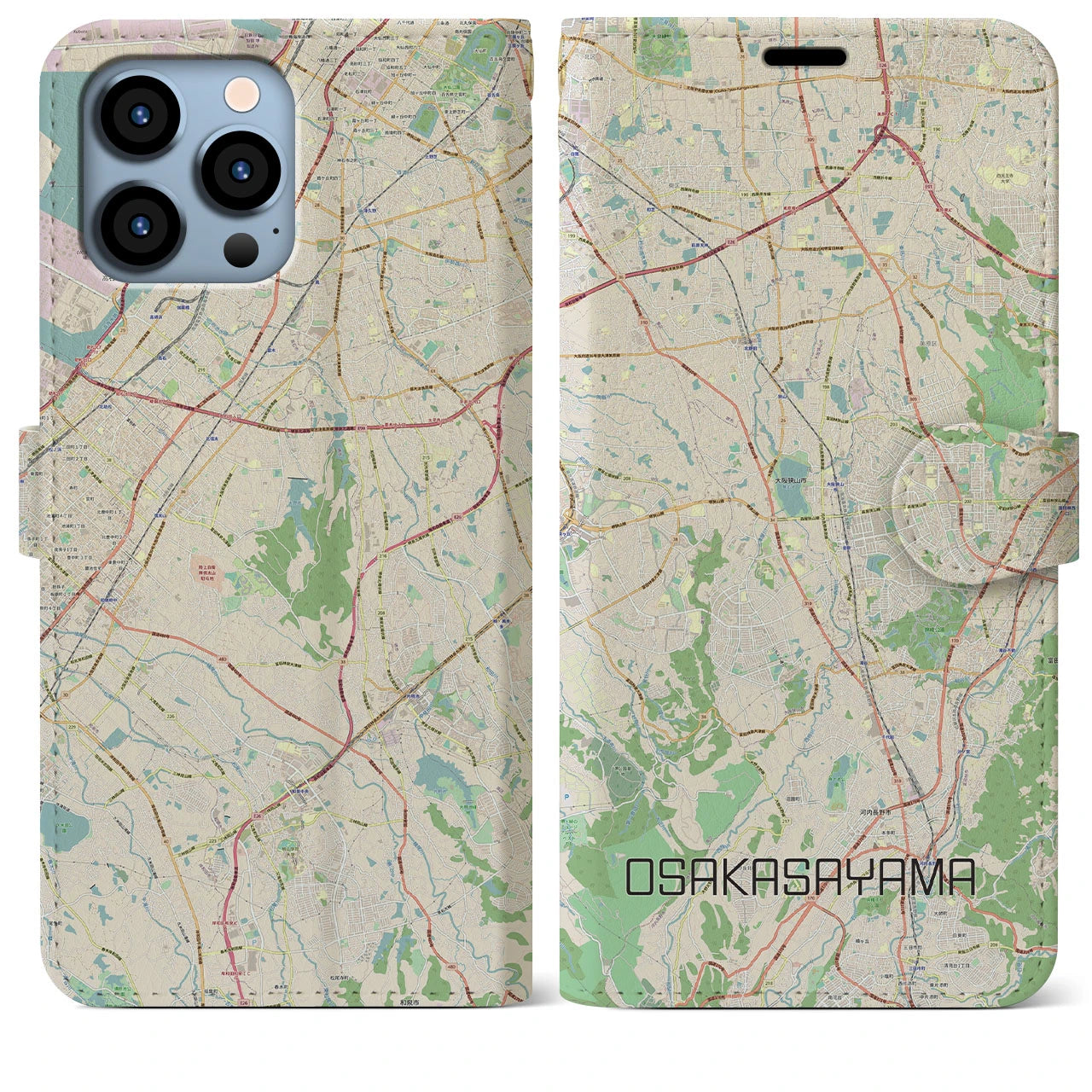 【大阪狭山(大阪府)】地図柄iPhoneケース(手帳タイプ)ナチュラル・iPhone 13 Pro Max 用