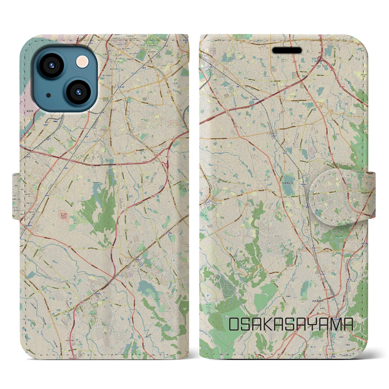 【大阪狭山(大阪府)】地図柄iPhoneケース(手帳タイプ)ナチュラル・iPhone 13 用