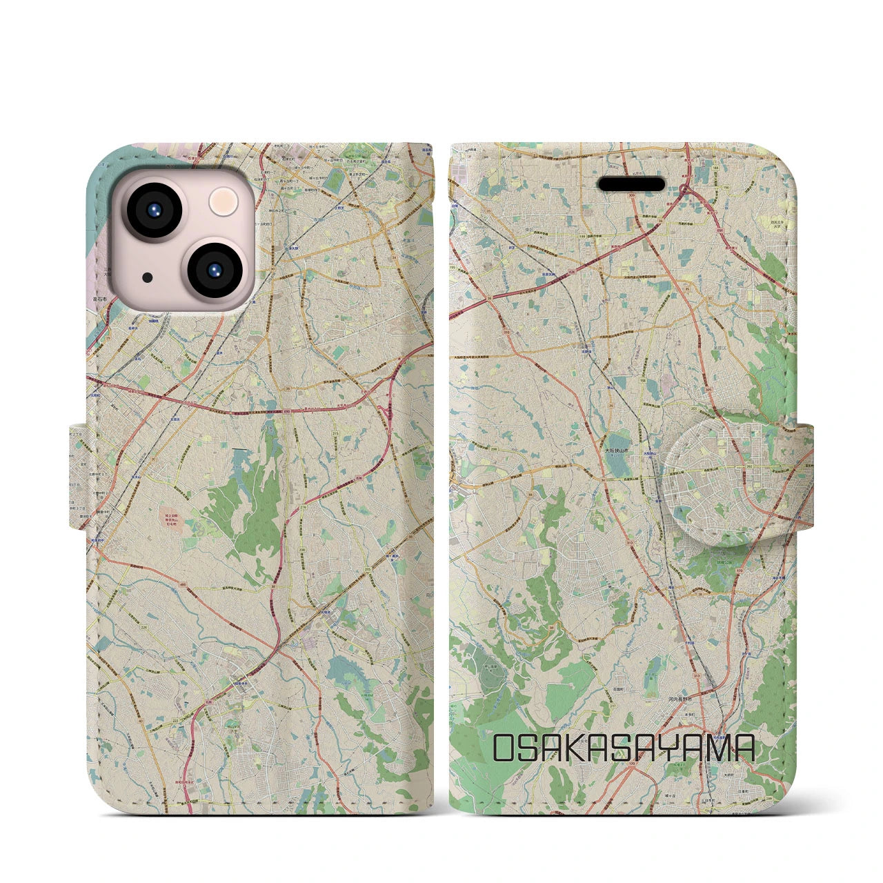 【大阪狭山(大阪府)】地図柄iPhoneケース(手帳タイプ)ナチュラル・iPhone 13 mini 用