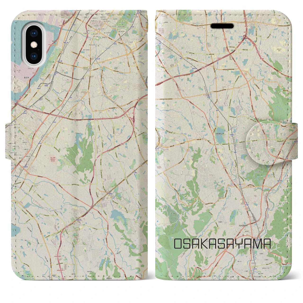 【大阪狭山(大阪府)】地図柄iPhoneケース(手帳タイプ)ナチュラル・iPhone XS Max 用