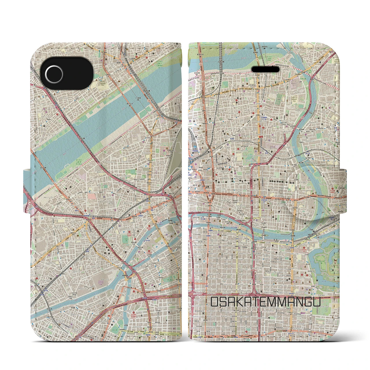 【大阪天満宮(大阪府)】地図柄iPhoneケース(手帳タイプ)ナチュラル・iPhone SE(第3 / 第2世代) / 8 / 7 / 6s / 6 用