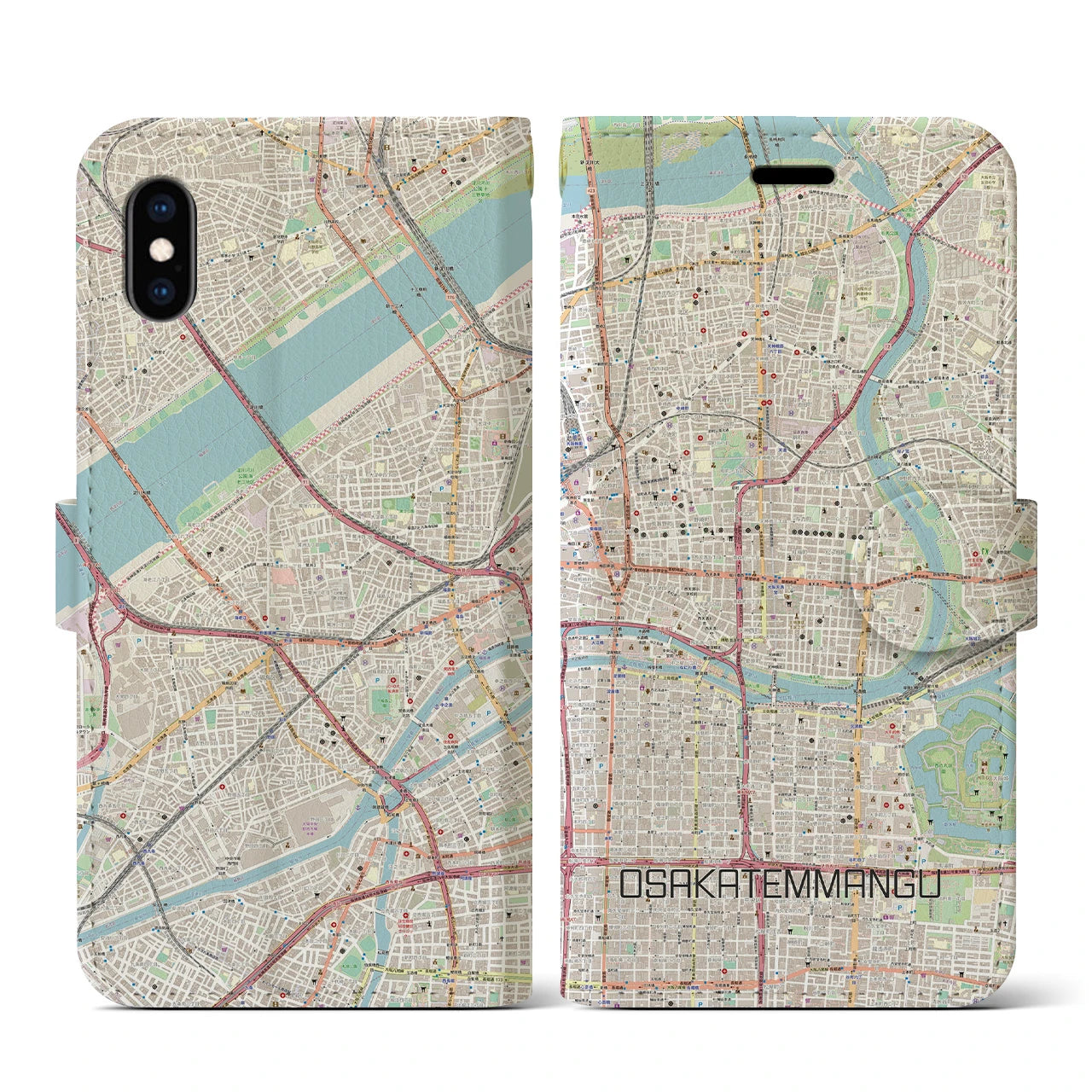 【大阪天満宮(大阪府)】地図柄iPhoneケース(手帳タイプ)ナチュラル・iPhone XS / X 用