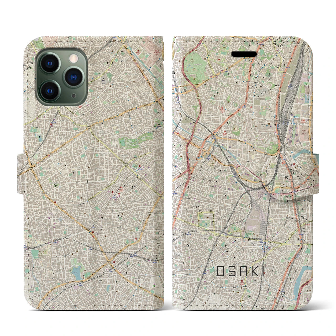 【大崎(東京都)】地図柄iPhoneケース(手帳タイプ)ナチュラル・iPhone 11 Pro 用