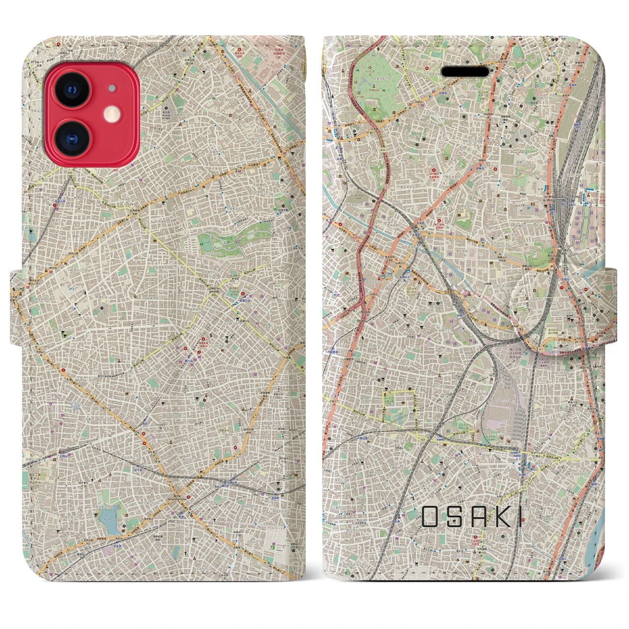 【大崎(東京都)】地図柄iPhoneケース(手帳タイプ)ナチュラル・iPhone 11 用