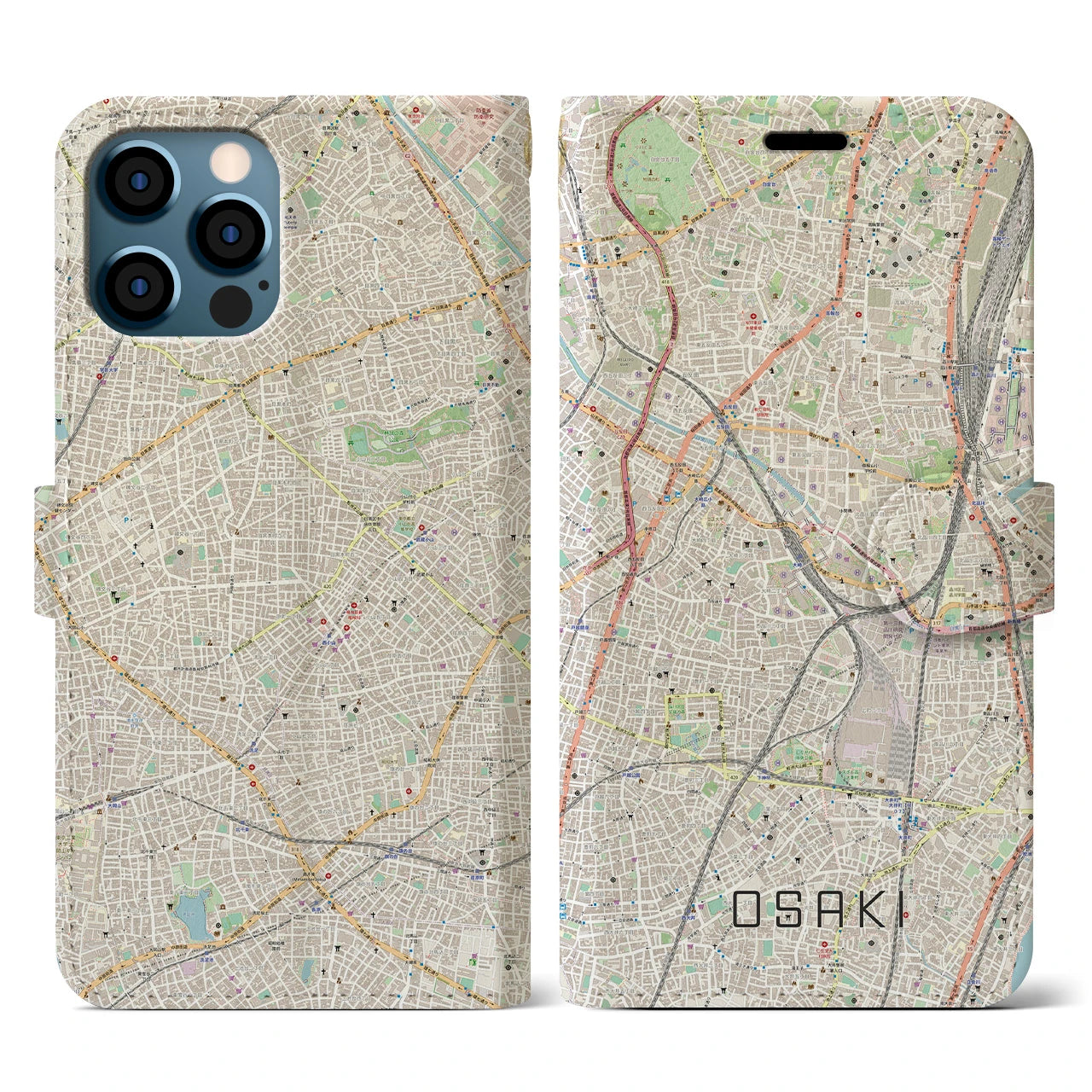 【大崎(東京都)】地図柄iPhoneケース(手帳タイプ)ナチュラル・iPhone 12 / 12 Pro 用