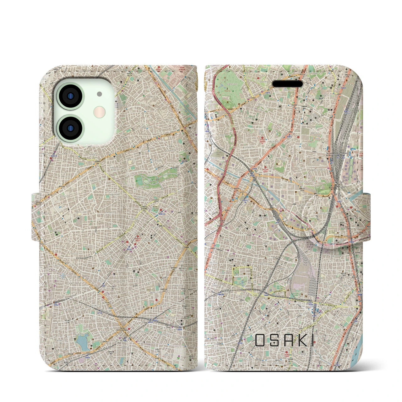 【大崎(東京都)】地図柄iPhoneケース(手帳タイプ)ナチュラル・iPhone 12 mini 用