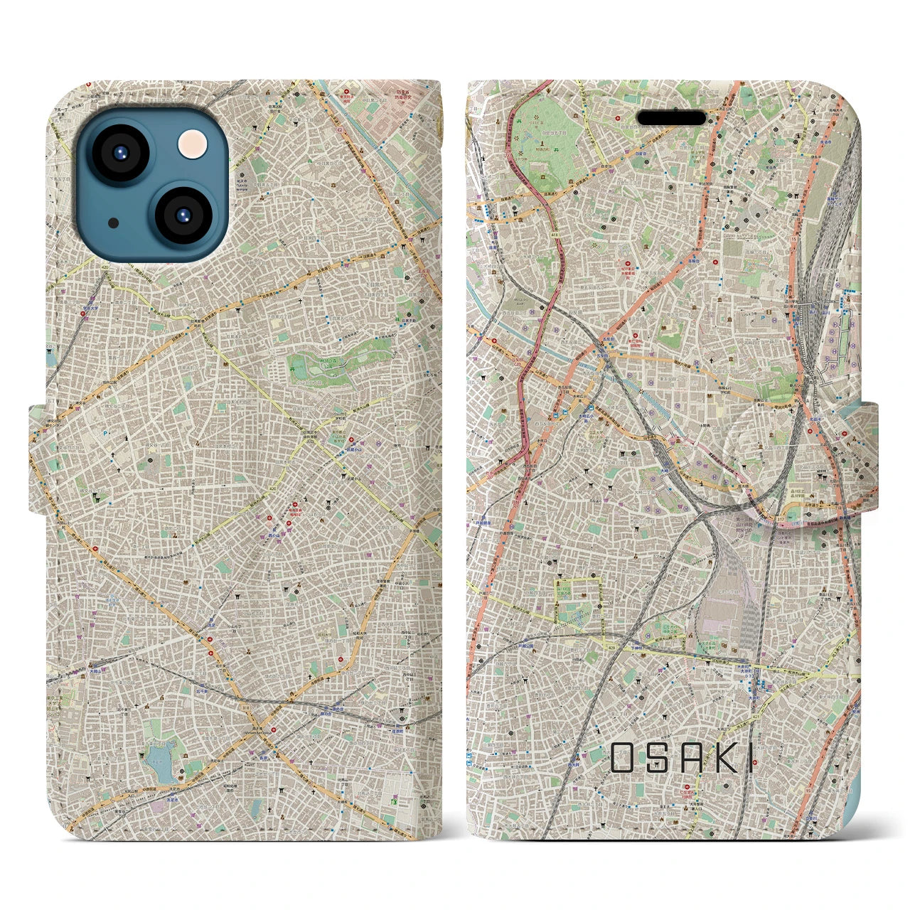 【大崎(東京都)】地図柄iPhoneケース(手帳タイプ)ナチュラル・iPhone 13 用