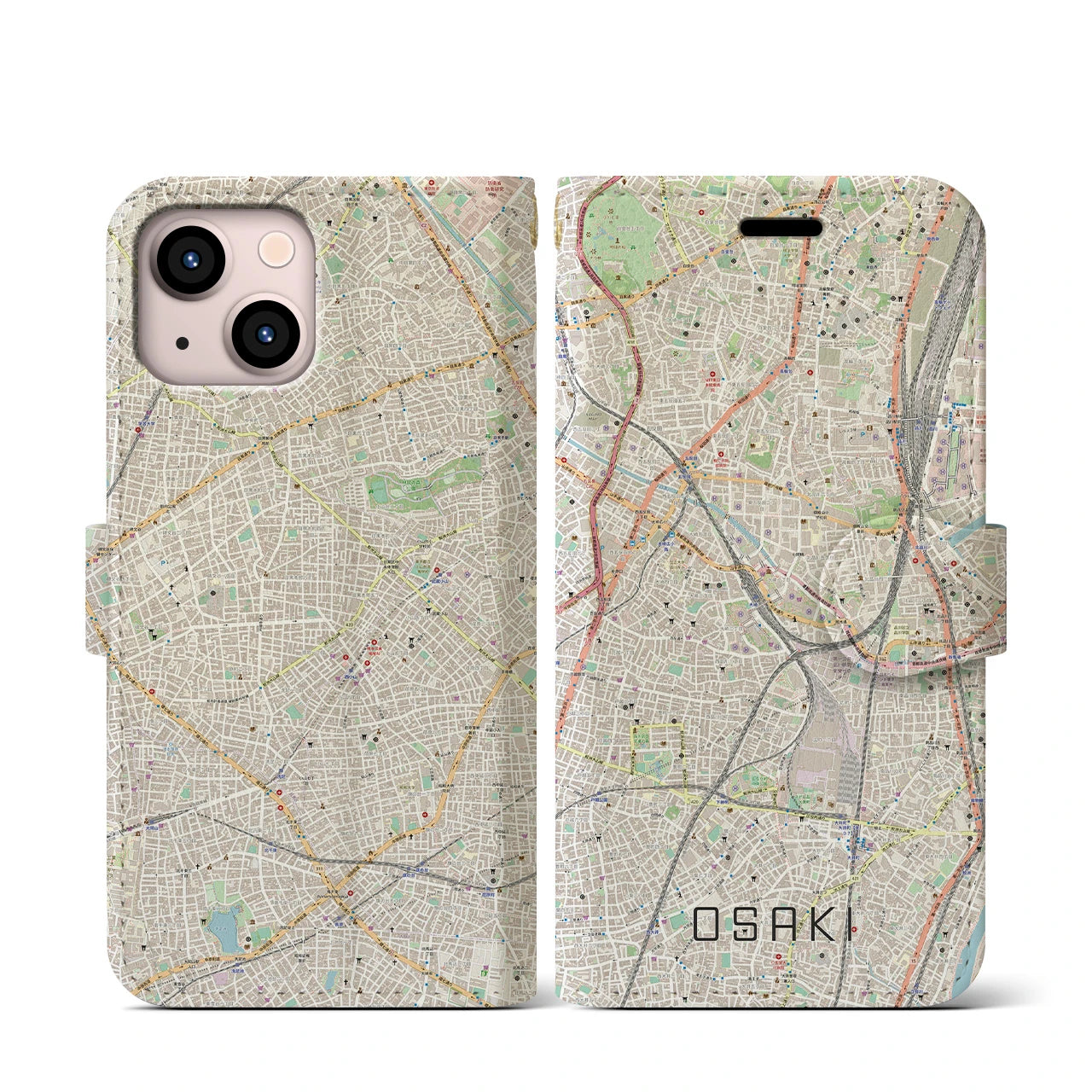 【大崎(東京都)】地図柄iPhoneケース(手帳タイプ)ナチュラル・iPhone 13 mini 用
