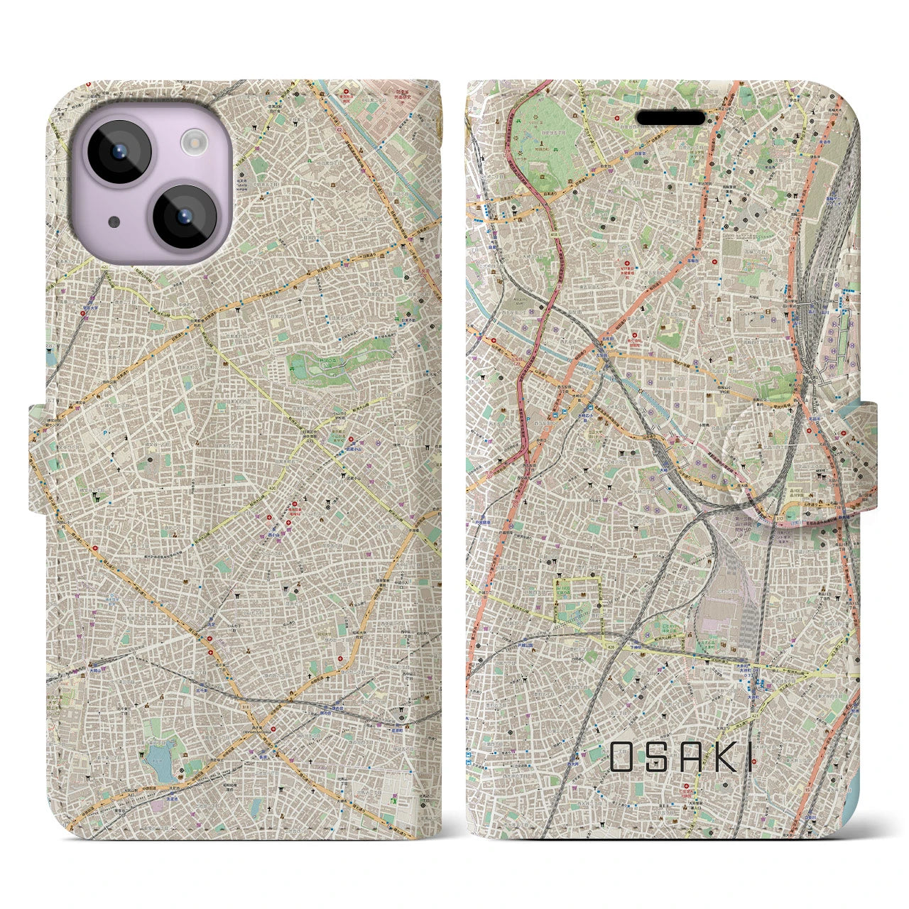 【大崎(東京都)】地図柄iPhoneケース(手帳タイプ)ナチュラル・iPhone 14 用
