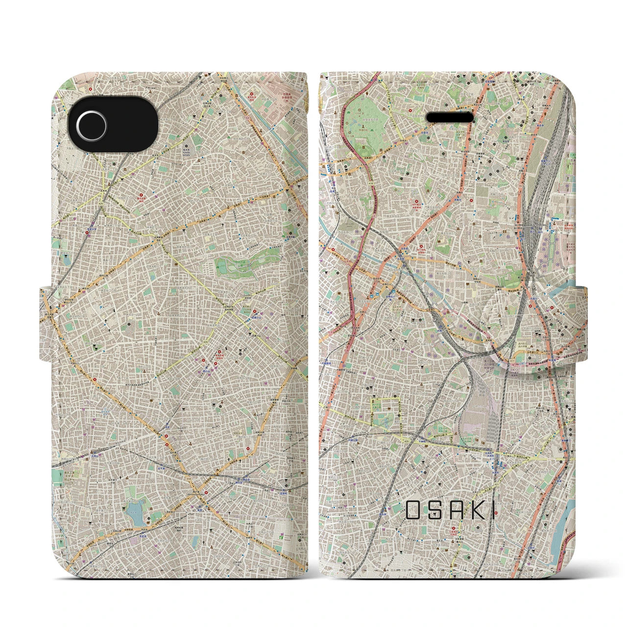 【大崎(東京都)】地図柄iPhoneケース(手帳タイプ)ナチュラル・iPhone SE(第3 / 第2世代) / 8 / 7 / 6s / 6 用