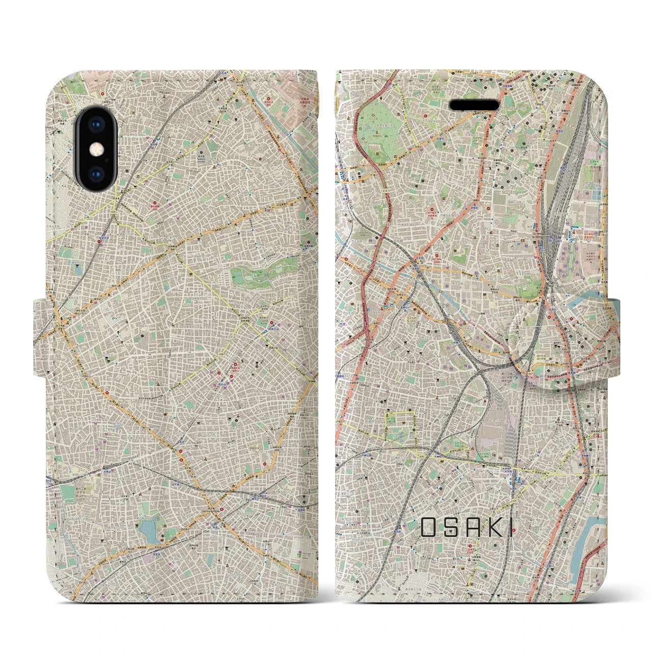 【大崎(東京都)】地図柄iPhoneケース(手帳タイプ)ナチュラル・iPhone XS / X 用