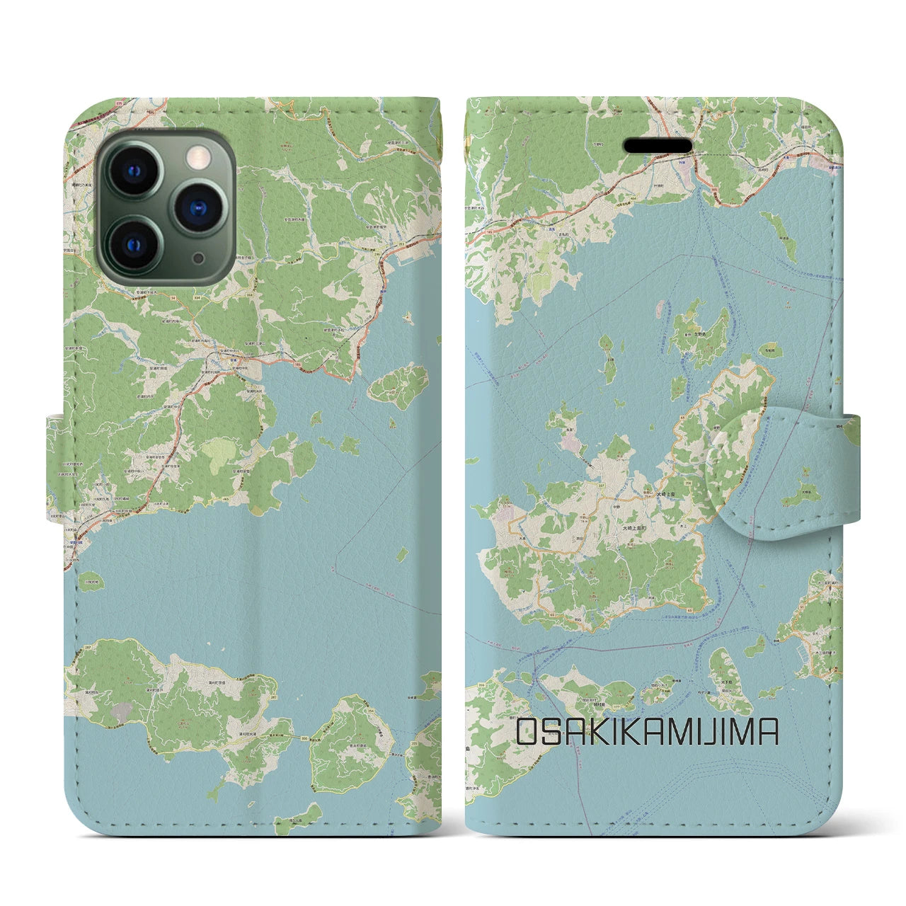 【大崎上島(広島県)】地図柄iPhoneケース(手帳タイプ)ナチュラル・iPhone 11 Pro 用