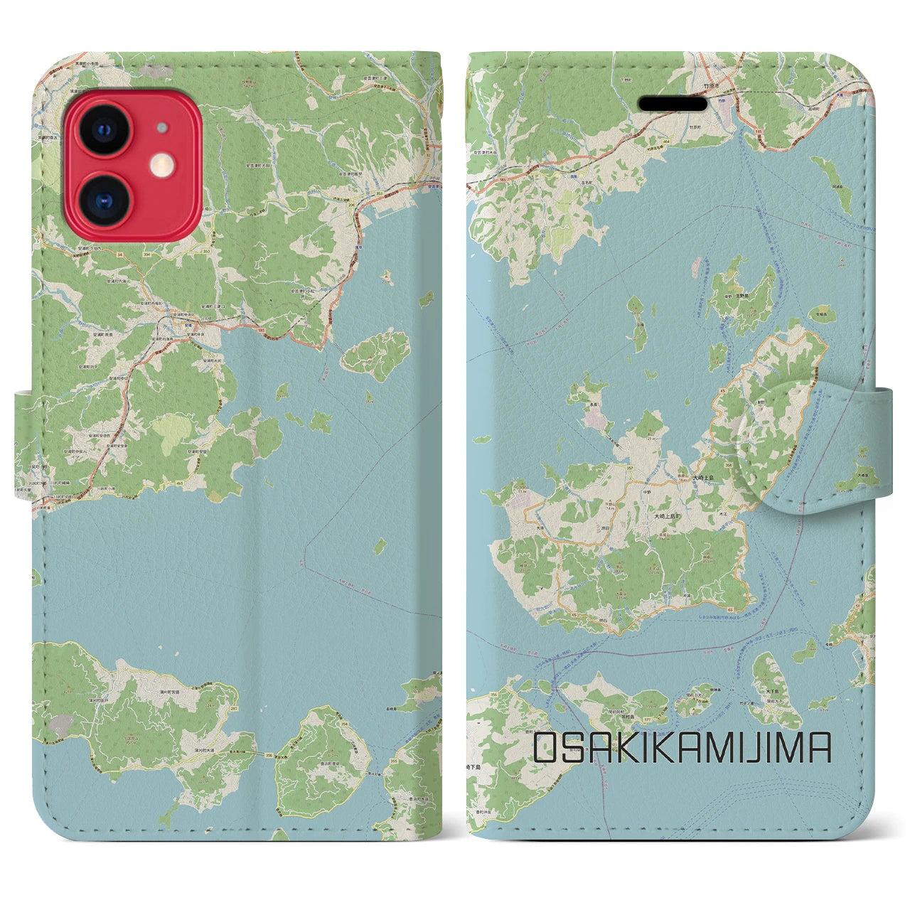 【大崎上島(広島県)】地図柄iPhoneケース(手帳タイプ)ナチュラル・iPhone 11 用