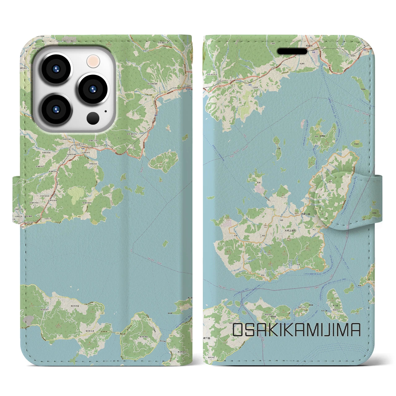 【大崎上島(広島県)】地図柄iPhoneケース(手帳タイプ)ナチュラル・iPhone 13 Pro 用