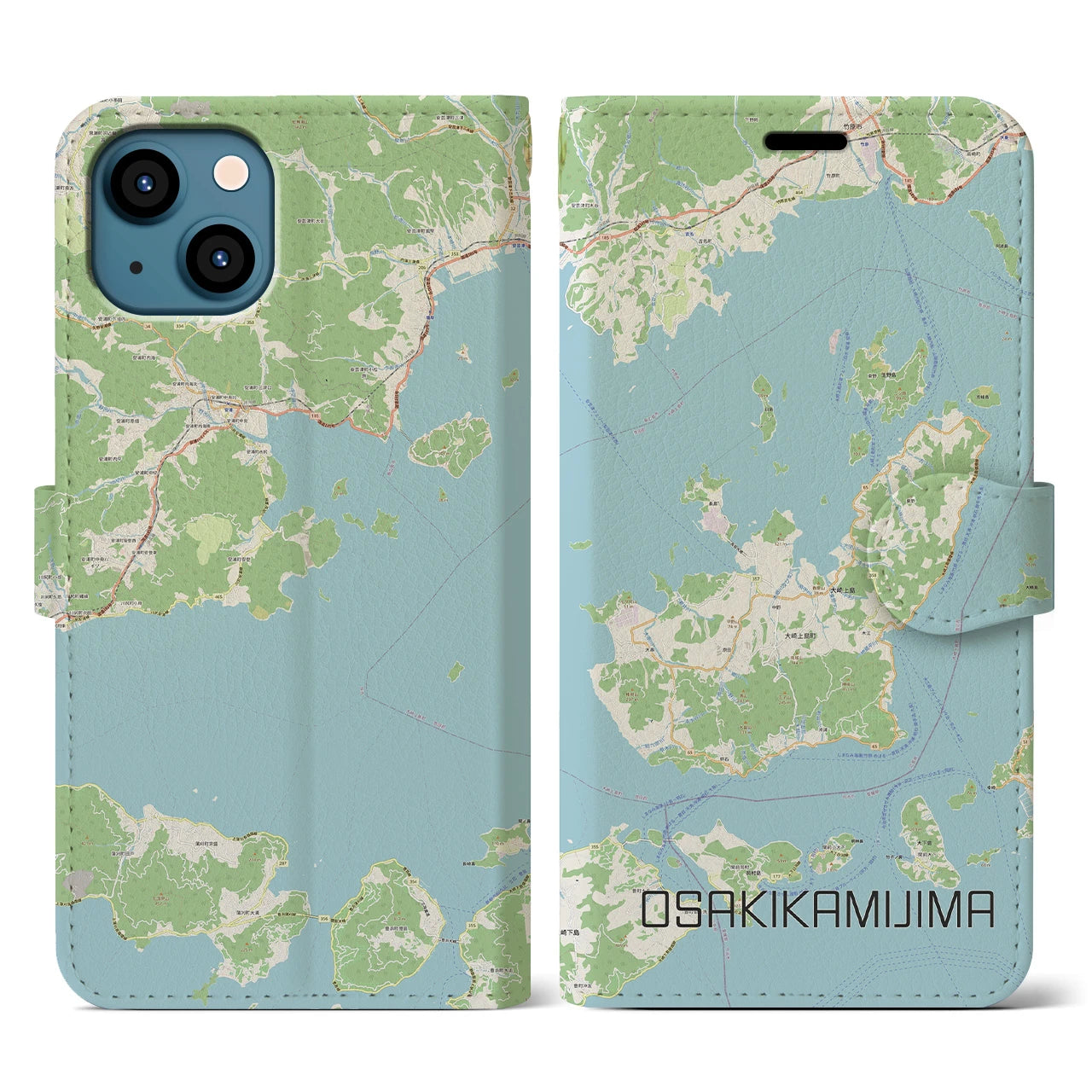 【大崎上島(広島県)】地図柄iPhoneケース(手帳タイプ)ナチュラル・iPhone 13 用