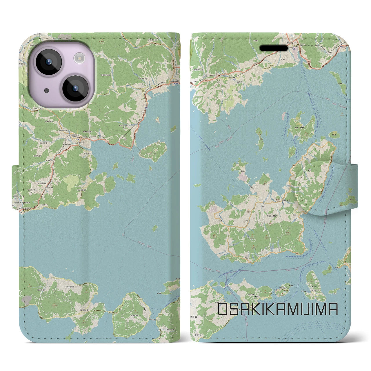 【大崎上島(広島県)】地図柄iPhoneケース(手帳タイプ)ナチュラル・iPhone 14 用
