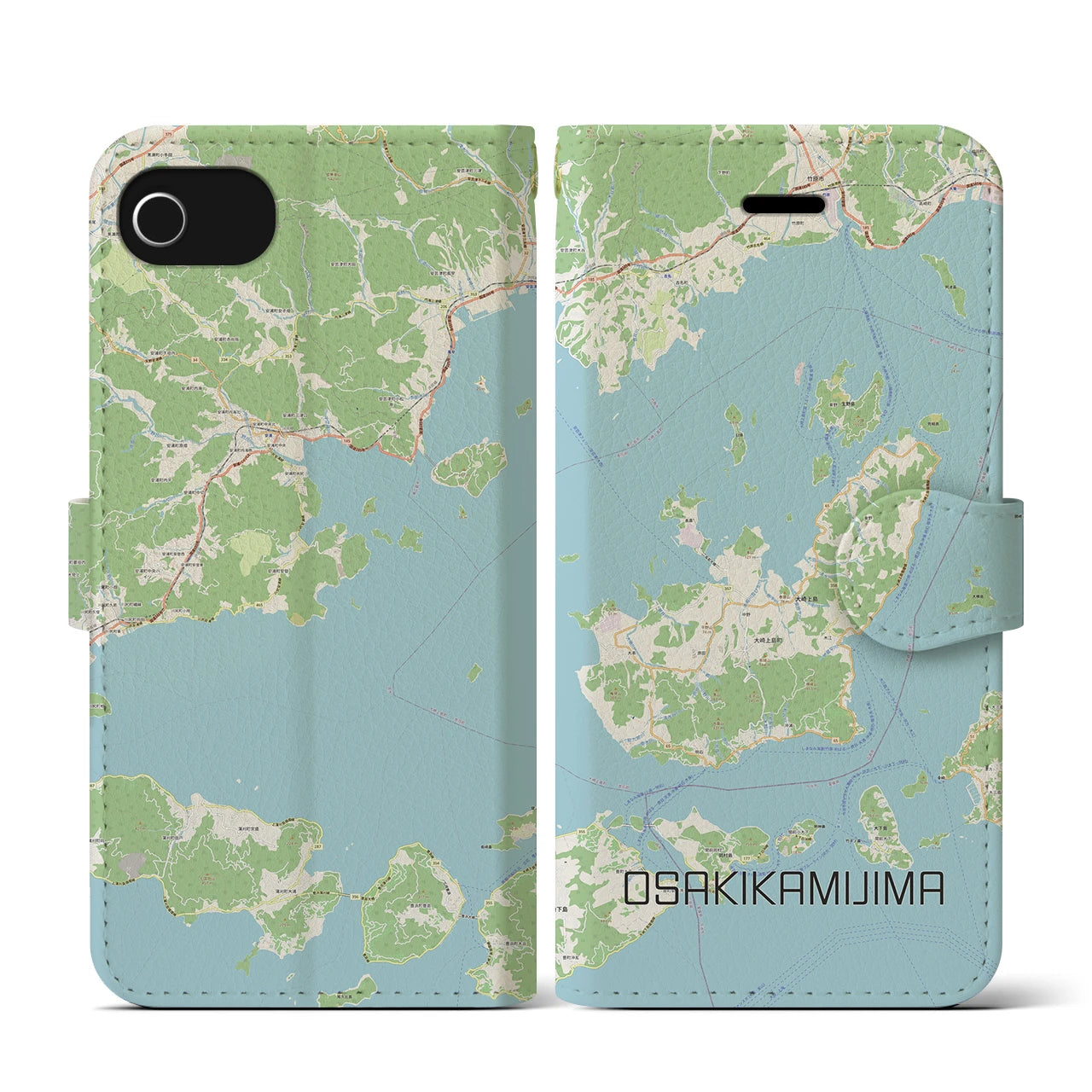 【大崎上島(広島県)】地図柄iPhoneケース(手帳タイプ)ナチュラル・iPhone SE(第3 / 第2世代) / 8 / 7 / 6s / 6 用