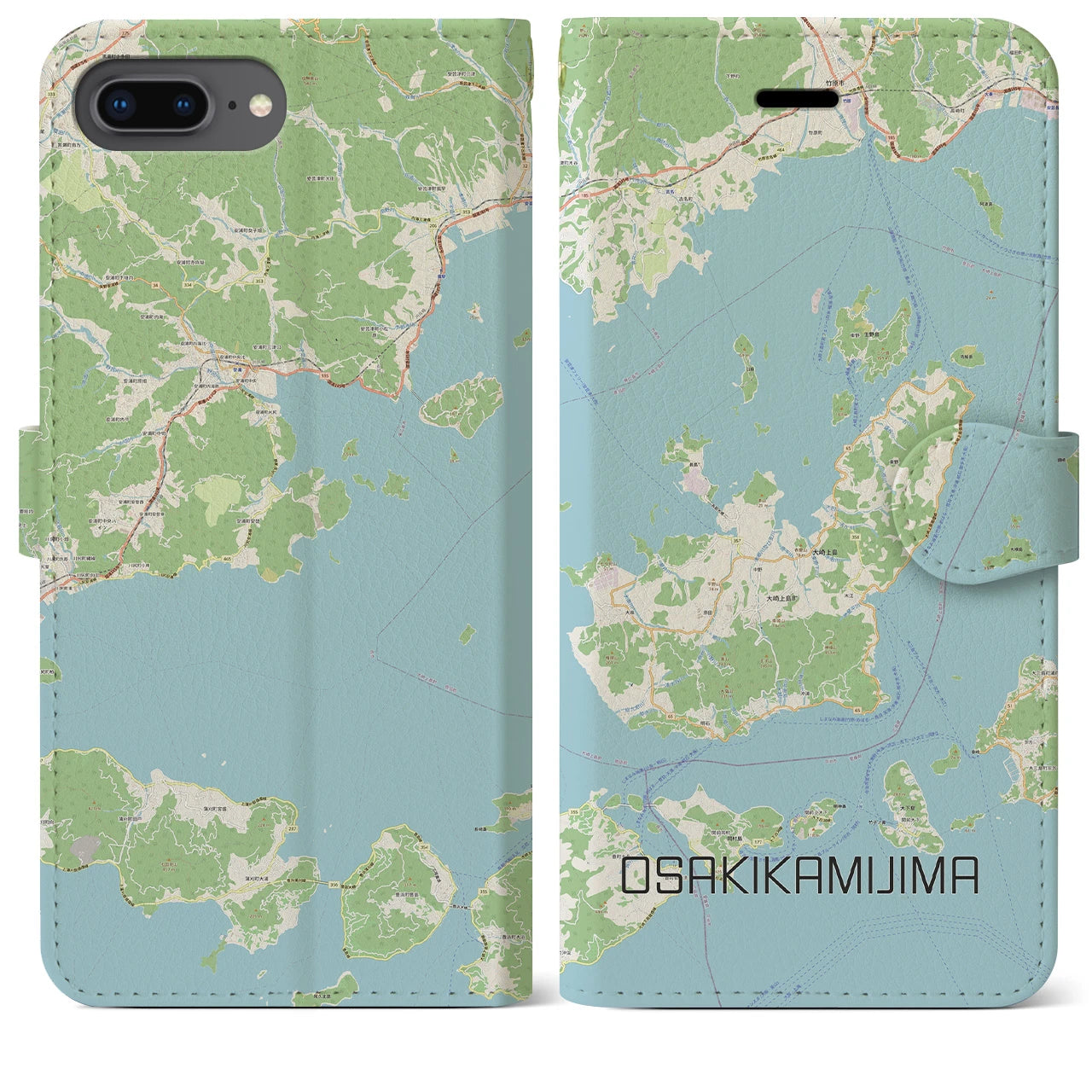 【大崎上島(広島県)】地図柄iPhoneケース(手帳タイプ)ナチュラル・iPhone 8Plus /7Plus / 6sPlus / 6Plus 用
