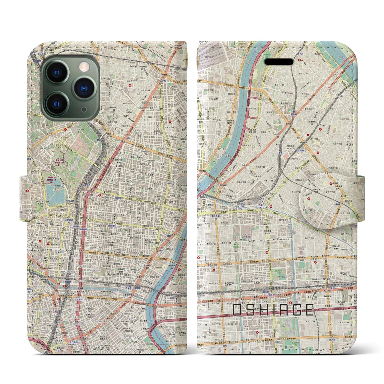 【押上(東京都)】地図柄iPhoneケース(手帳タイプ)ナチュラル・iPhone 11 Pro 用