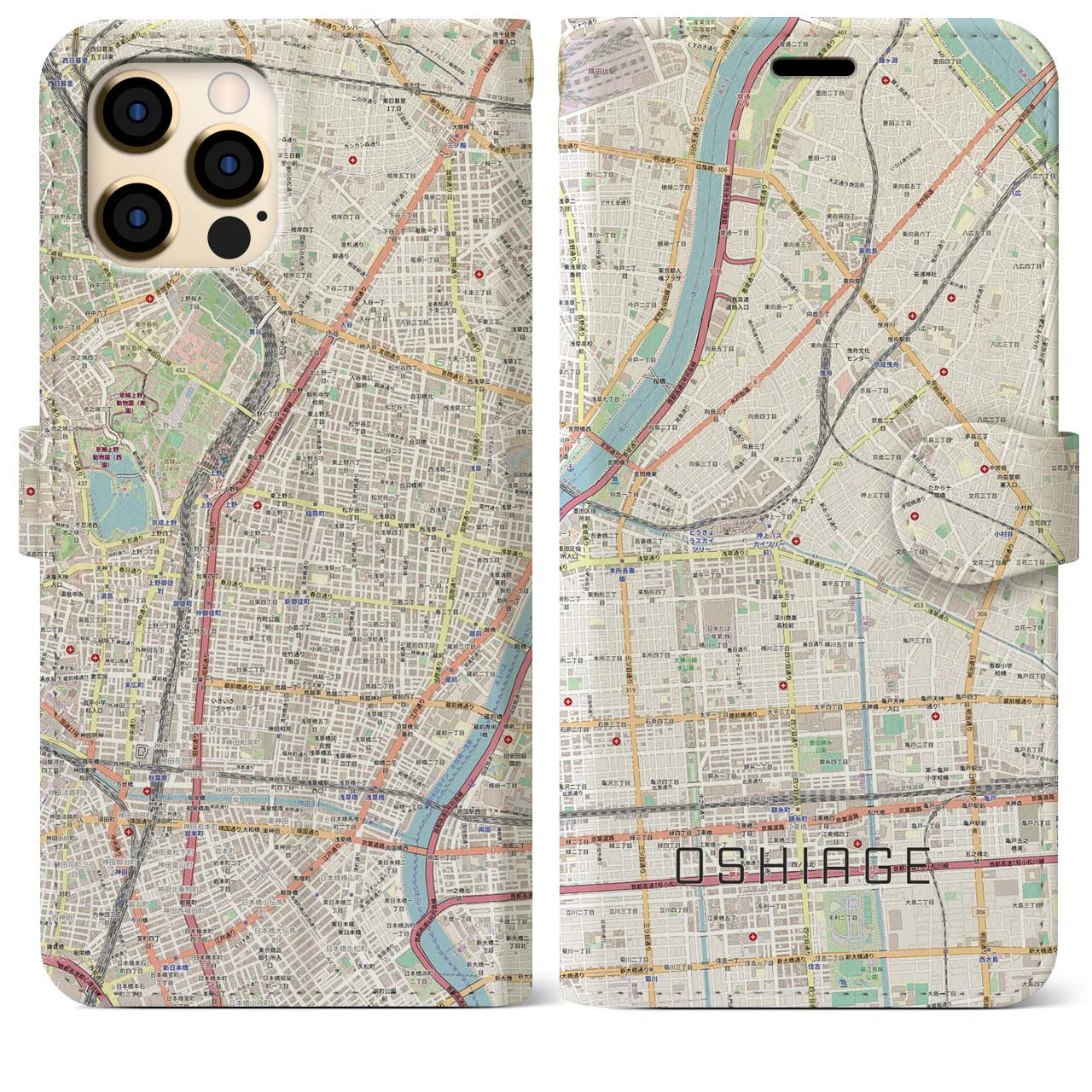 【押上(東京都)】地図柄iPhoneケース(手帳タイプ)ナチュラル・iPhone 12 Pro Max 用