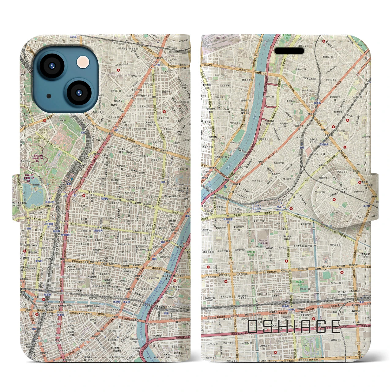 【押上(東京都)】地図柄iPhoneケース(手帳タイプ)ナチュラル・iPhone 13 用