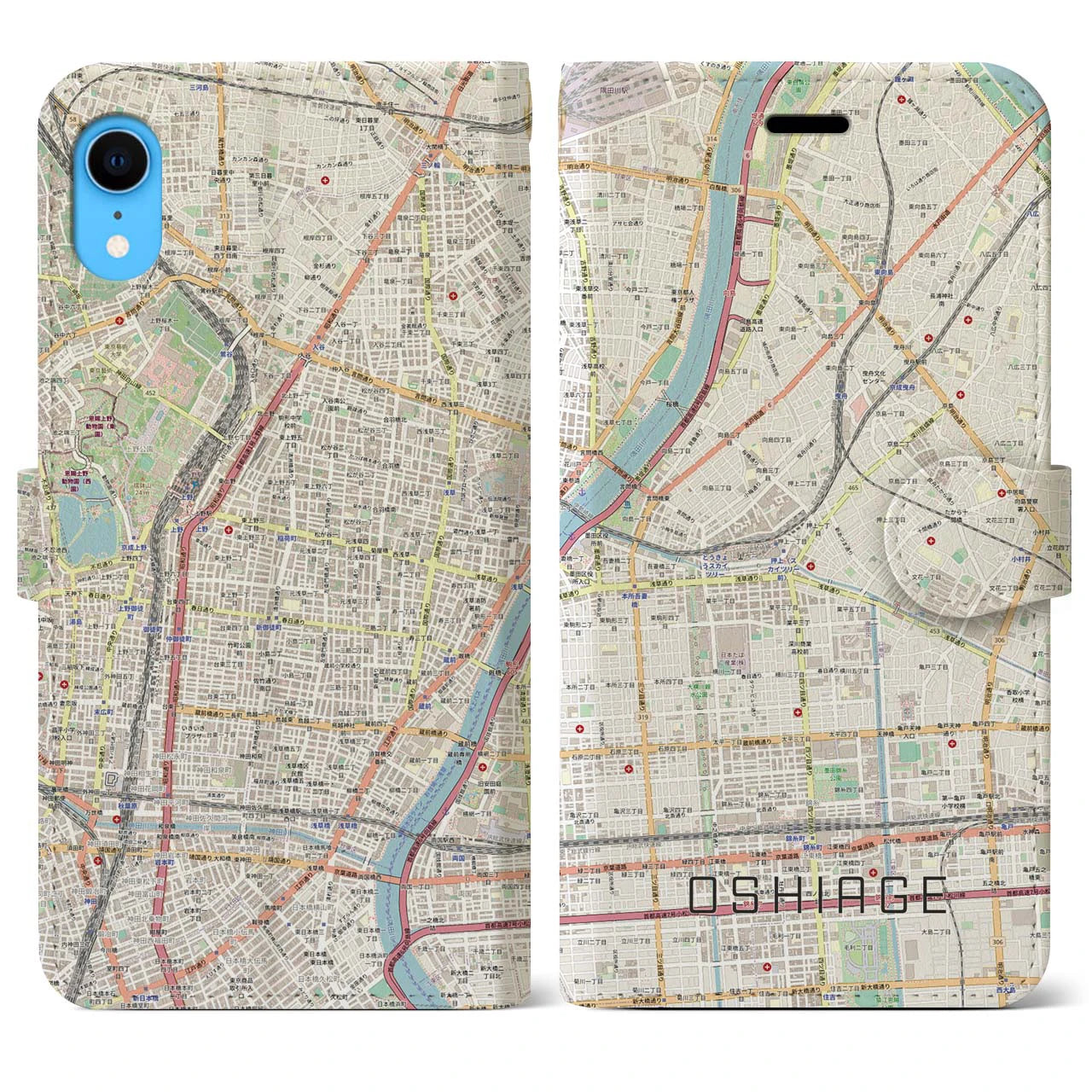 【押上(東京都)】地図柄iPhoneケース(手帳タイプ)ナチュラル・iPhone XR 用