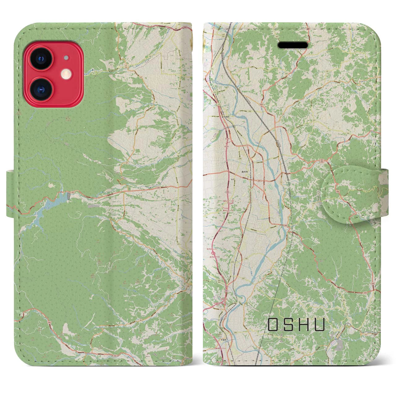 【奥州(岩手県)】地図柄iPhoneケース(手帳タイプ)ナチュラル・iPhone 11 用