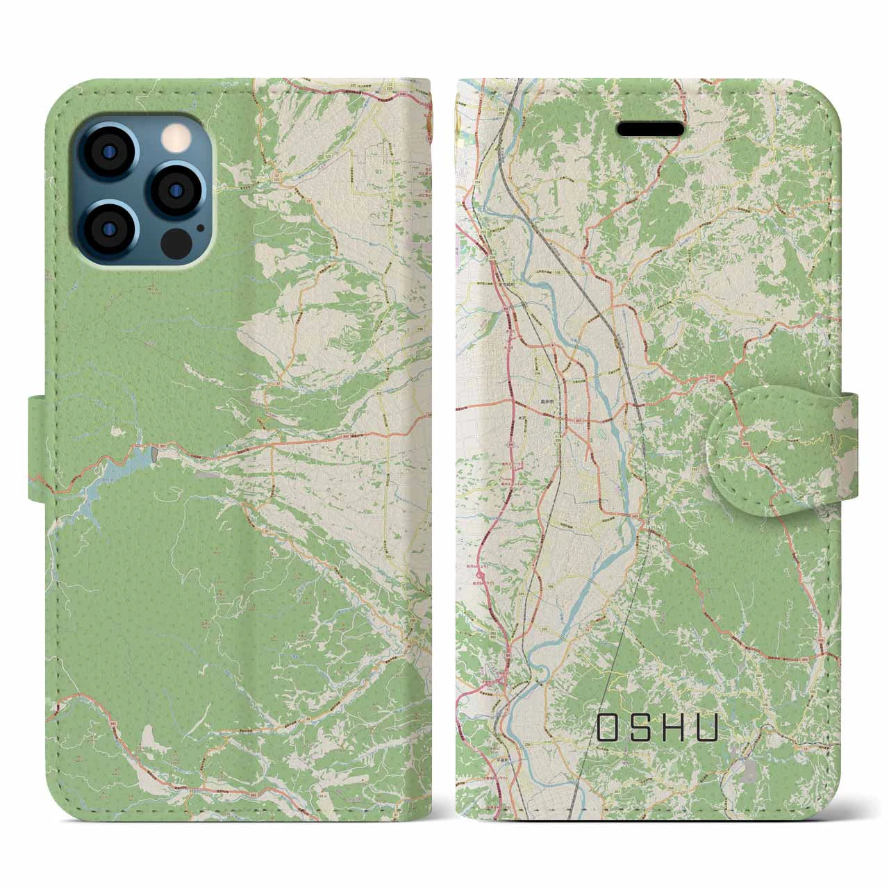 【奥州(岩手県)】地図柄iPhoneケース(手帳タイプ)ナチュラル・iPhone 12 / 12 Pro 用