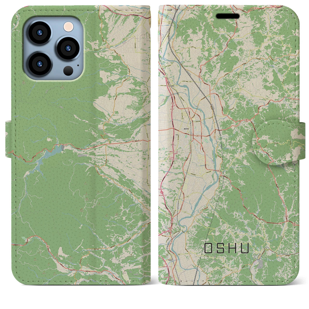 【奥州(岩手県)】地図柄iPhoneケース(手帳タイプ)ナチュラル・iPhone 13 Pro Max 用