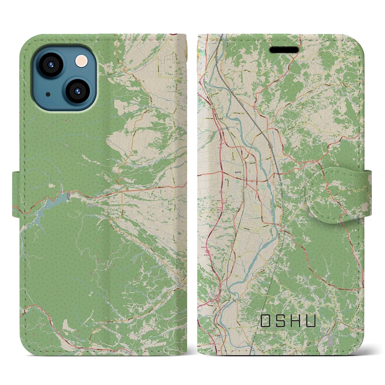 【奥州(岩手県)】地図柄iPhoneケース(手帳タイプ)ナチュラル・iPhone 13 用