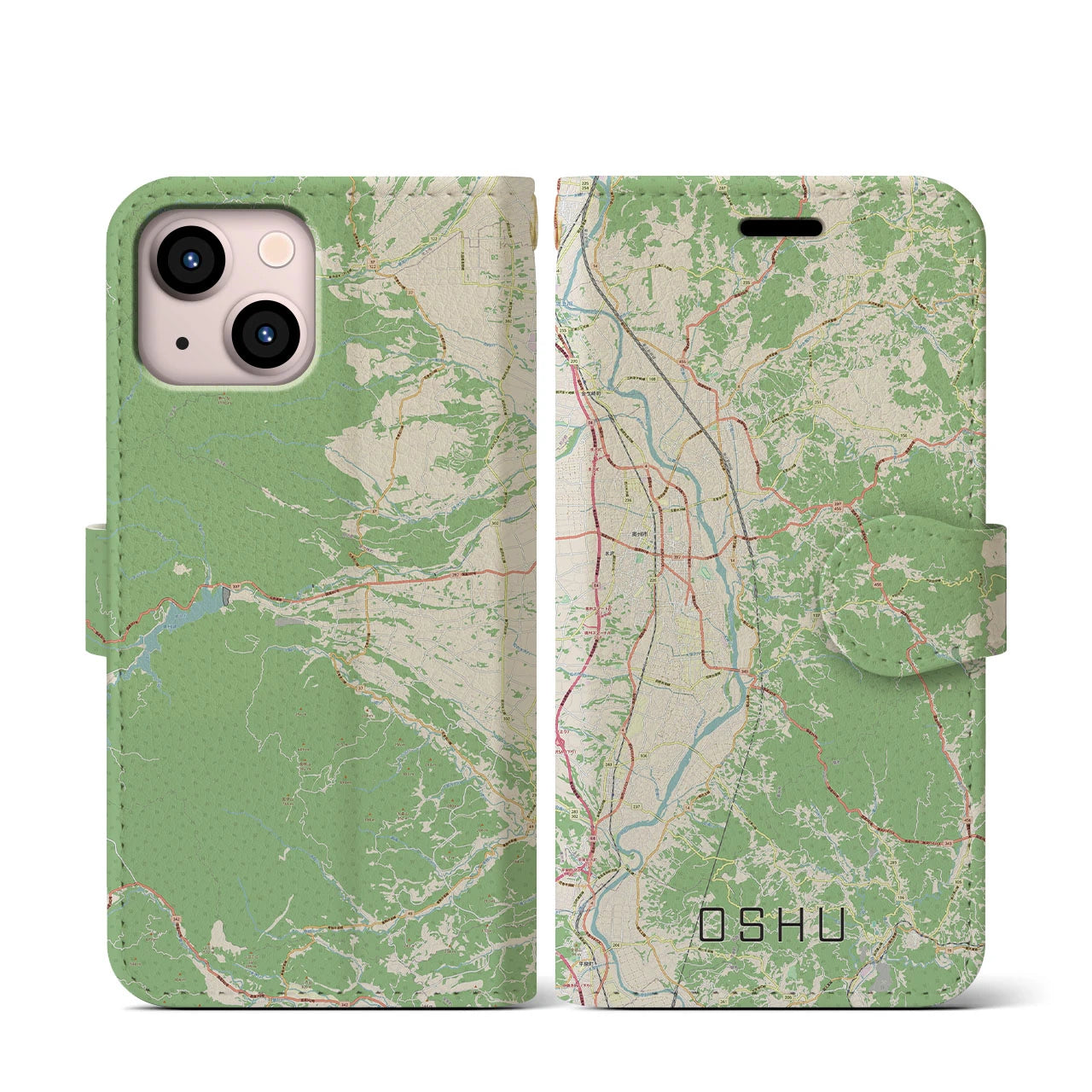【奥州(岩手県)】地図柄iPhoneケース(手帳タイプ)ナチュラル・iPhone 13 mini 用