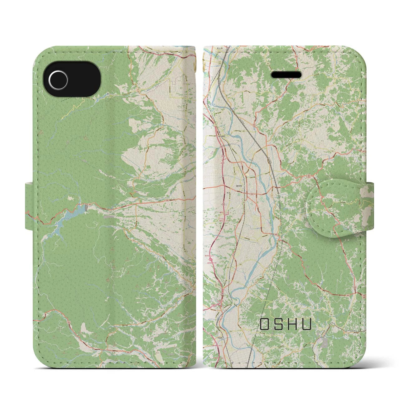 【奥州(岩手県)】地図柄iPhoneケース(手帳タイプ)ナチュラル・iPhone SE(第3 / 第2世代) / 8 / 7 / 6s / 6 用
