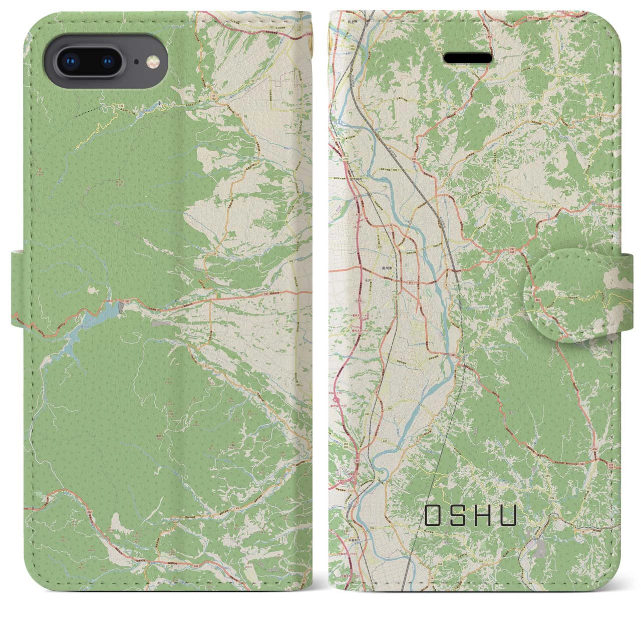 【奥州(岩手県)】地図柄iPhoneケース(手帳タイプ)ナチュラル・iPhone 8Plus /7Plus / 6sPlus / 6Plus 用