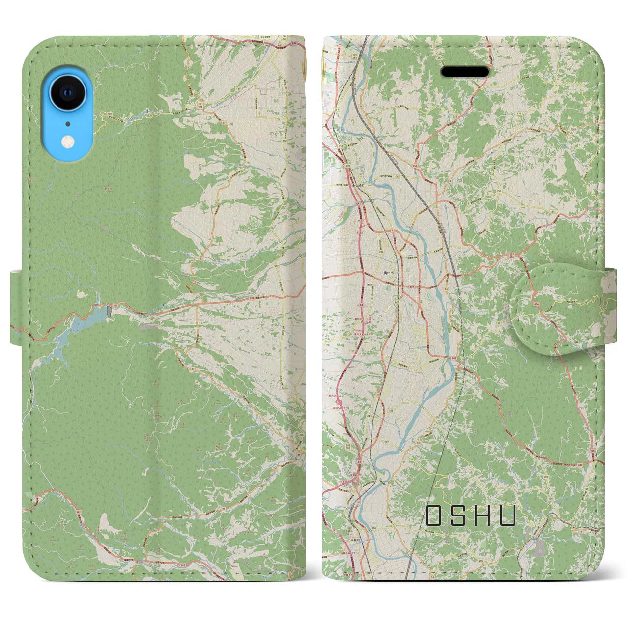 【奥州(岩手県)】地図柄iPhoneケース(手帳タイプ)ナチュラル・iPhone XR 用