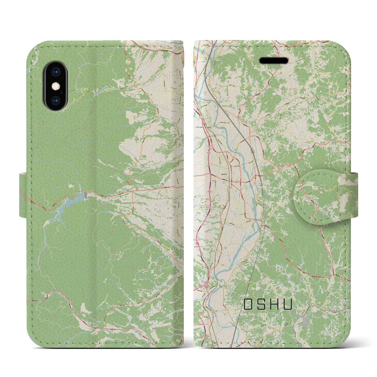 【奥州(岩手県)】地図柄iPhoneケース(手帳タイプ)ナチュラル・iPhone XS / X 用