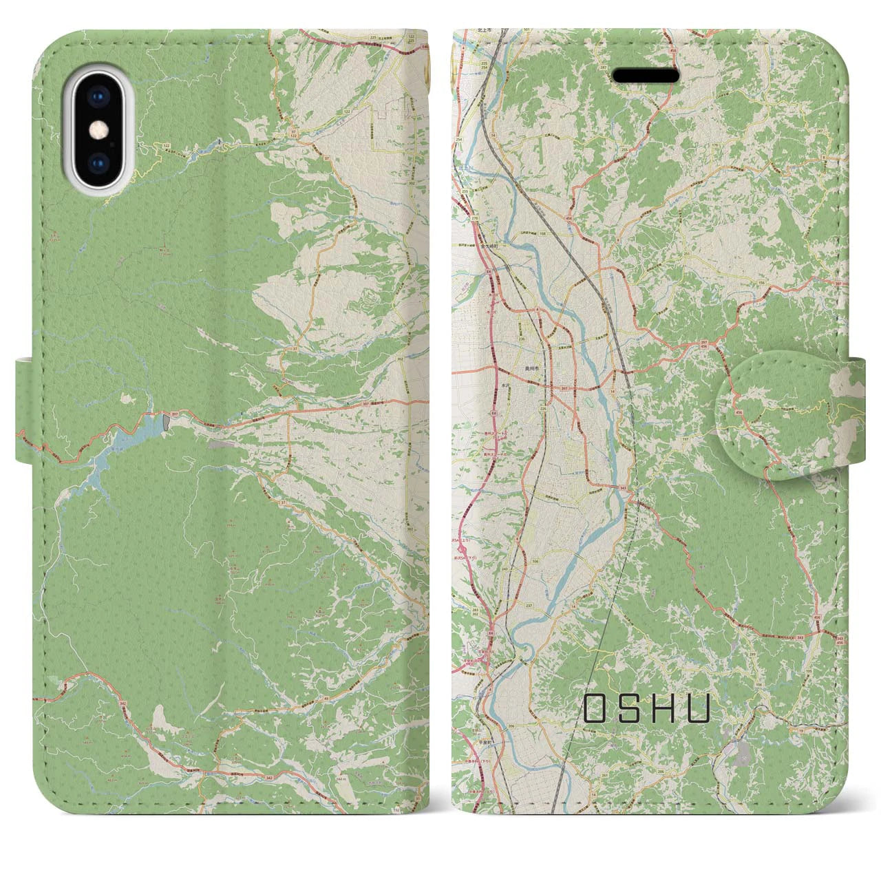 【奥州(岩手県)】地図柄iPhoneケース(手帳タイプ)ナチュラル・iPhone XS Max 用