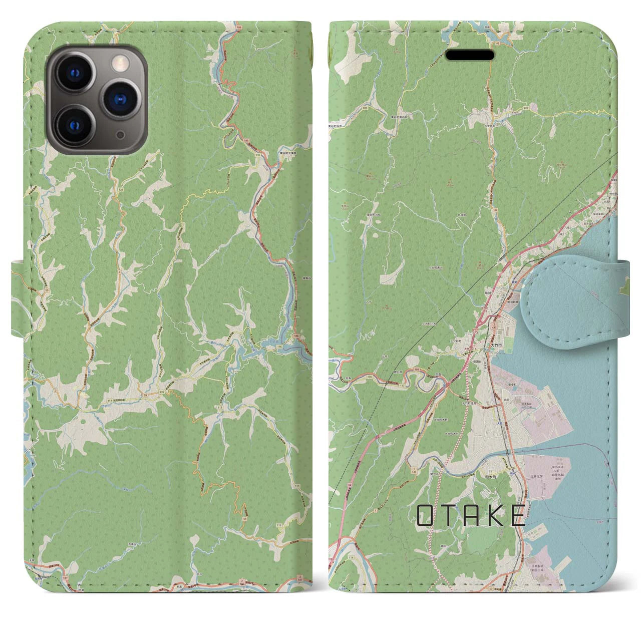 【大竹(広島県)】地図柄iPhoneケース(手帳タイプ)ナチュラル・iPhone 11 Pro Max 用