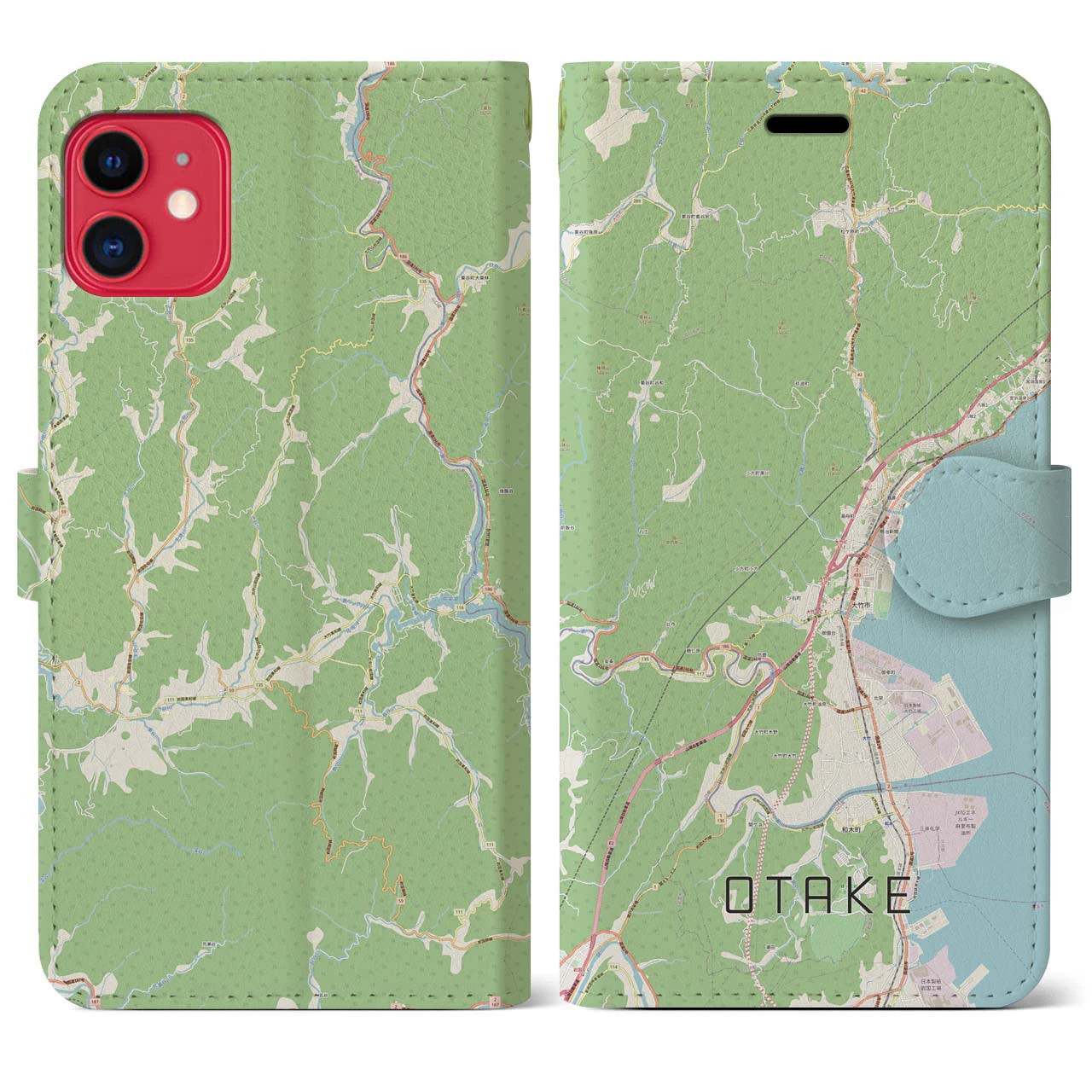 【大竹(広島県)】地図柄iPhoneケース(手帳タイプ)ナチュラル・iPhone 11 用