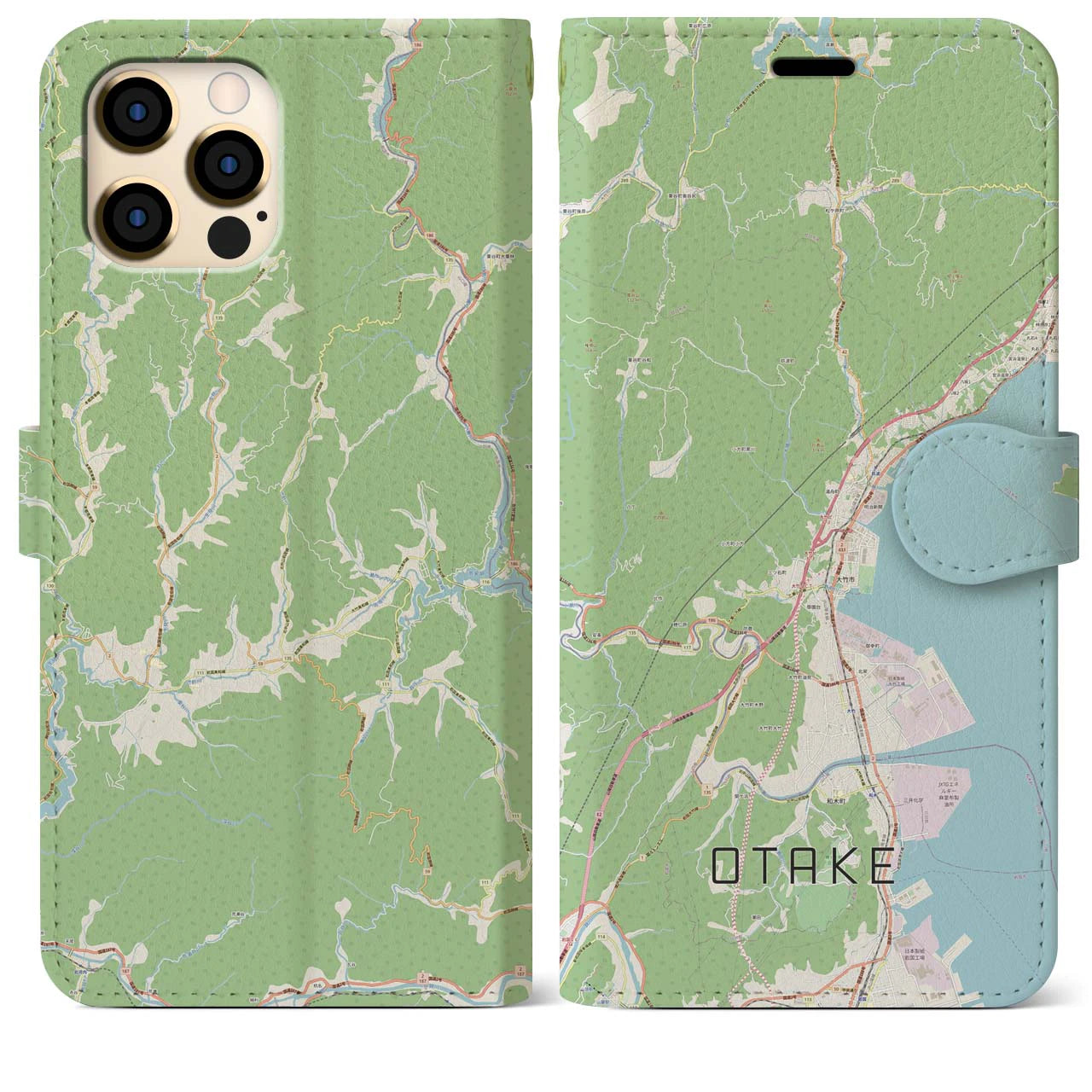 【大竹(広島県)】地図柄iPhoneケース(手帳タイプ)ナチュラル・iPhone 12 Pro Max 用