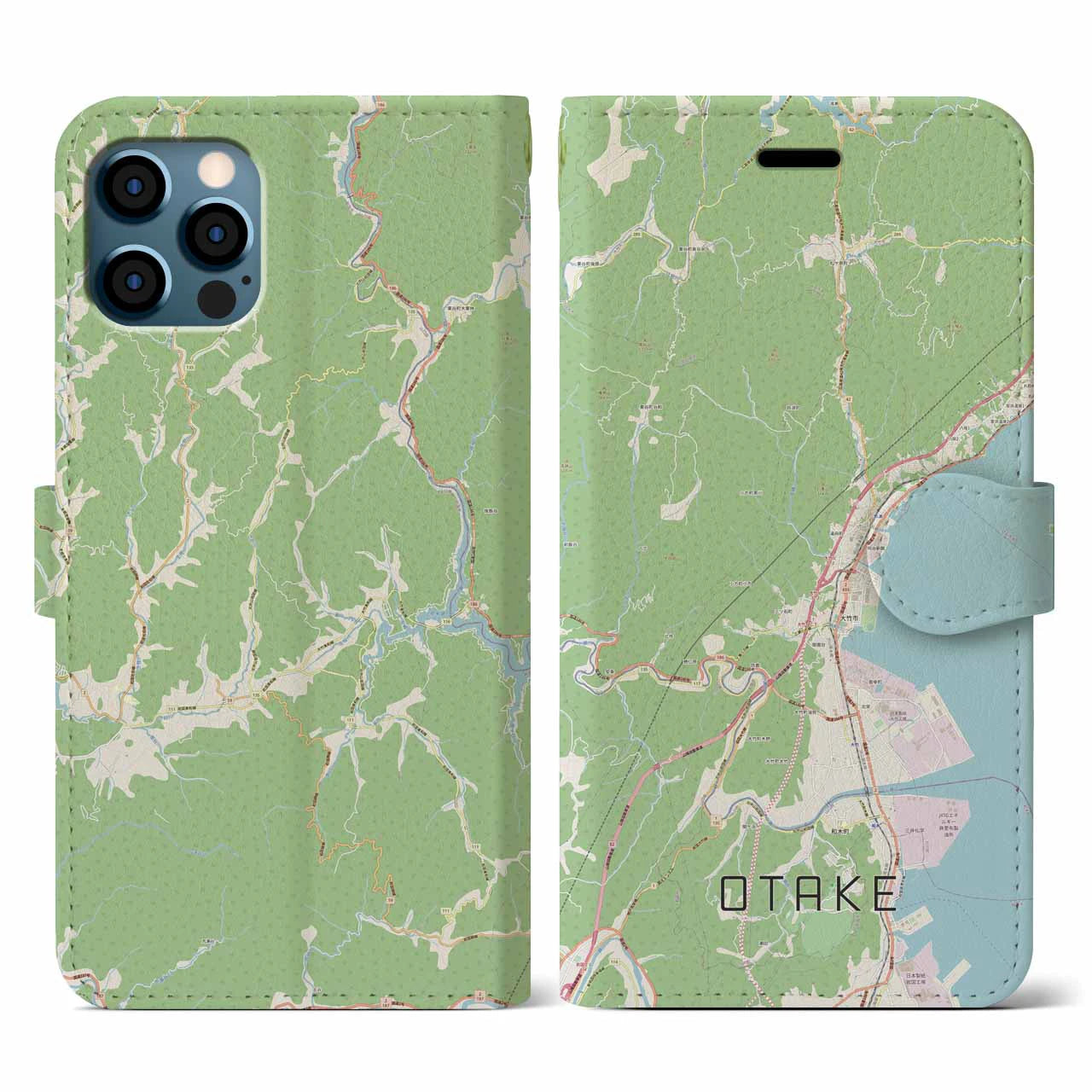 【大竹(広島県)】地図柄iPhoneケース(手帳タイプ)ナチュラル・iPhone 12 / 12 Pro 用