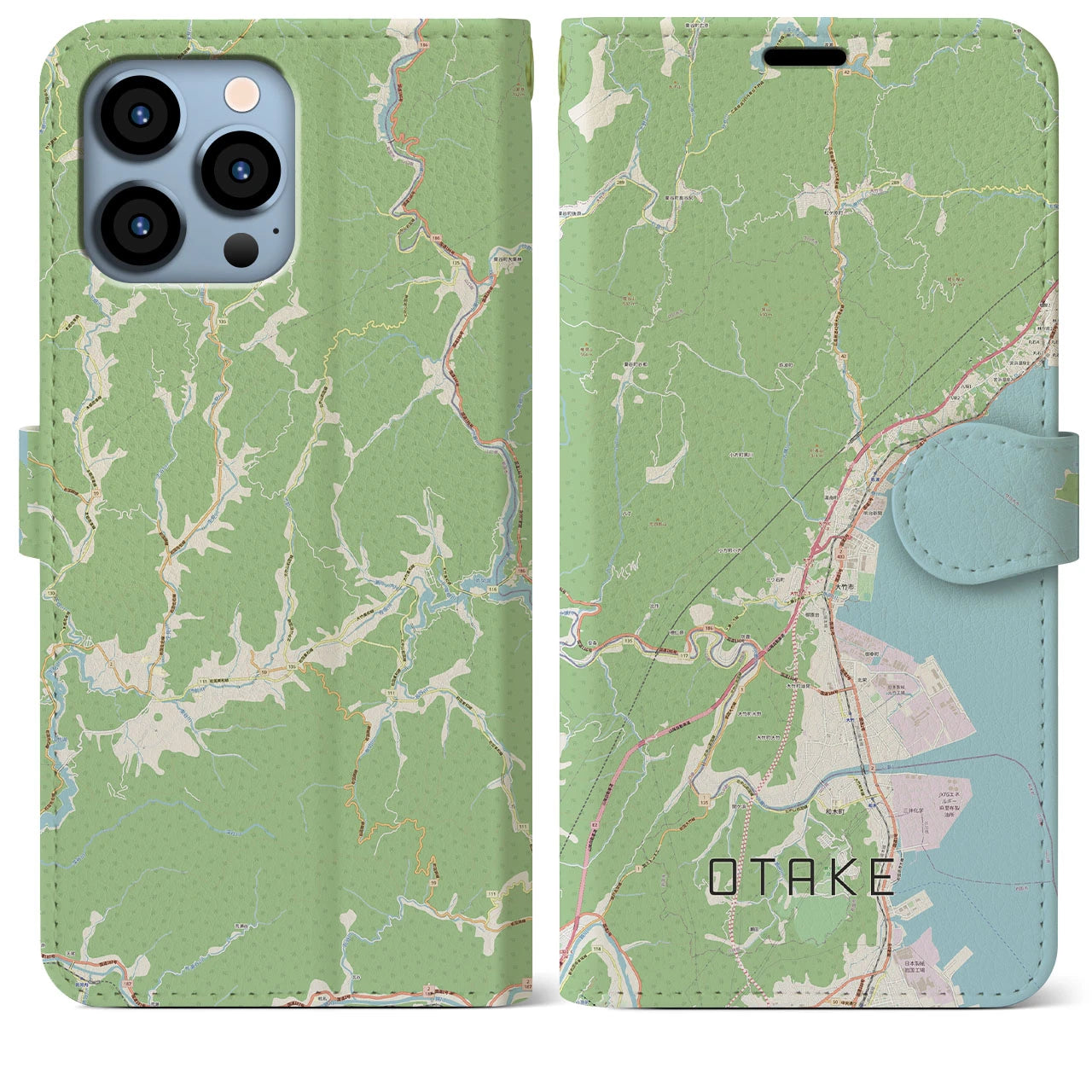 【大竹(広島県)】地図柄iPhoneケース(手帳タイプ)ナチュラル・iPhone 13 Pro Max 用